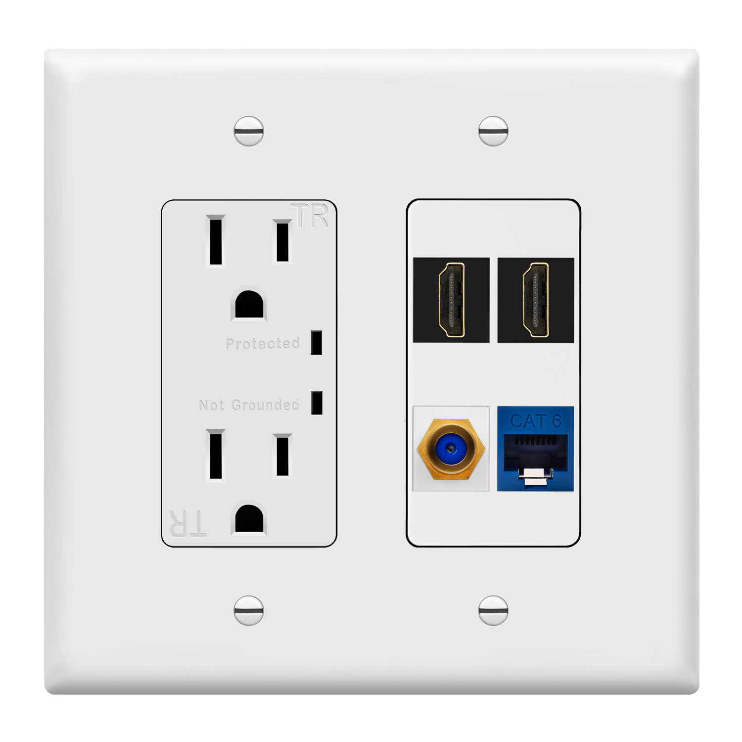 Double Gang Datacomm Bundle with Surge Protected Wall Outlet