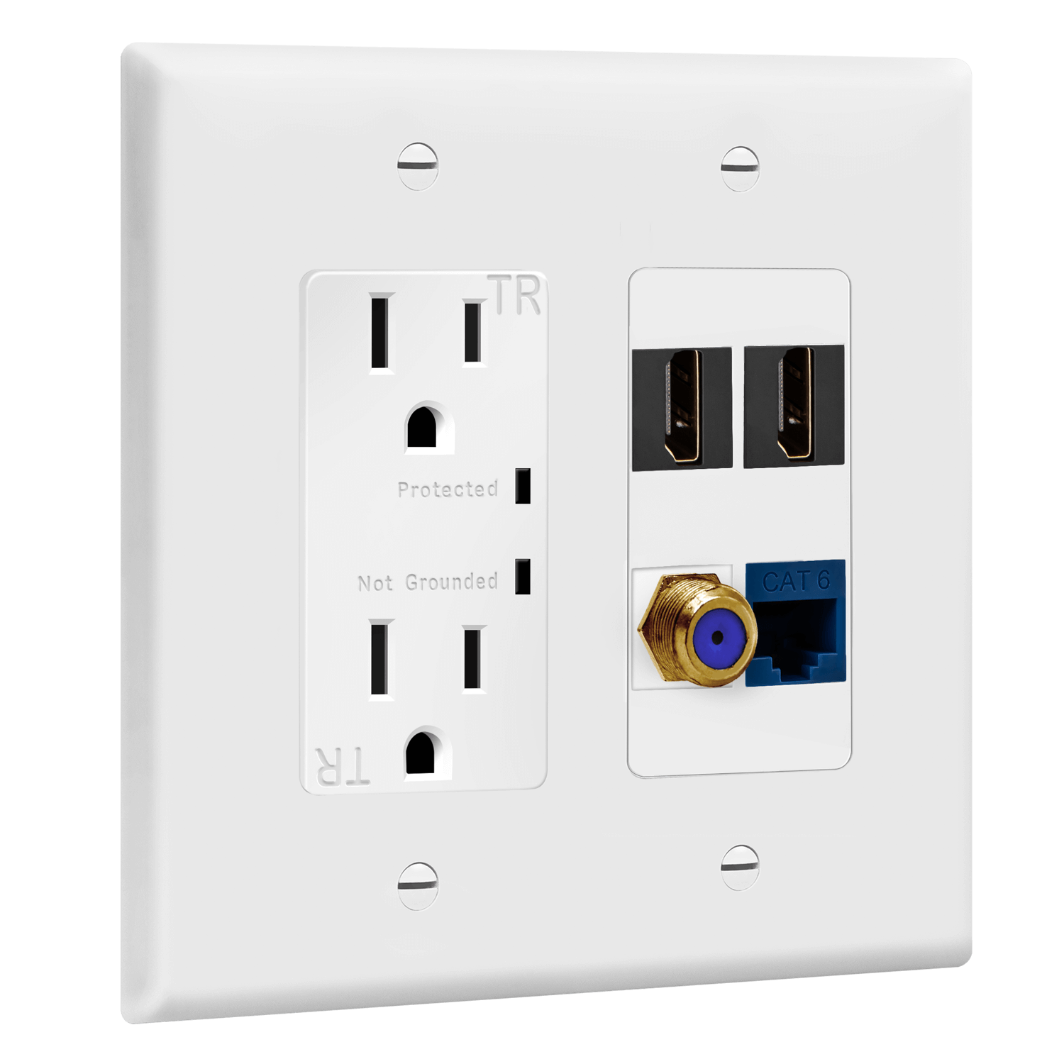 Double Gang Datacomm Bundle with Surge Protected Wall Outlet