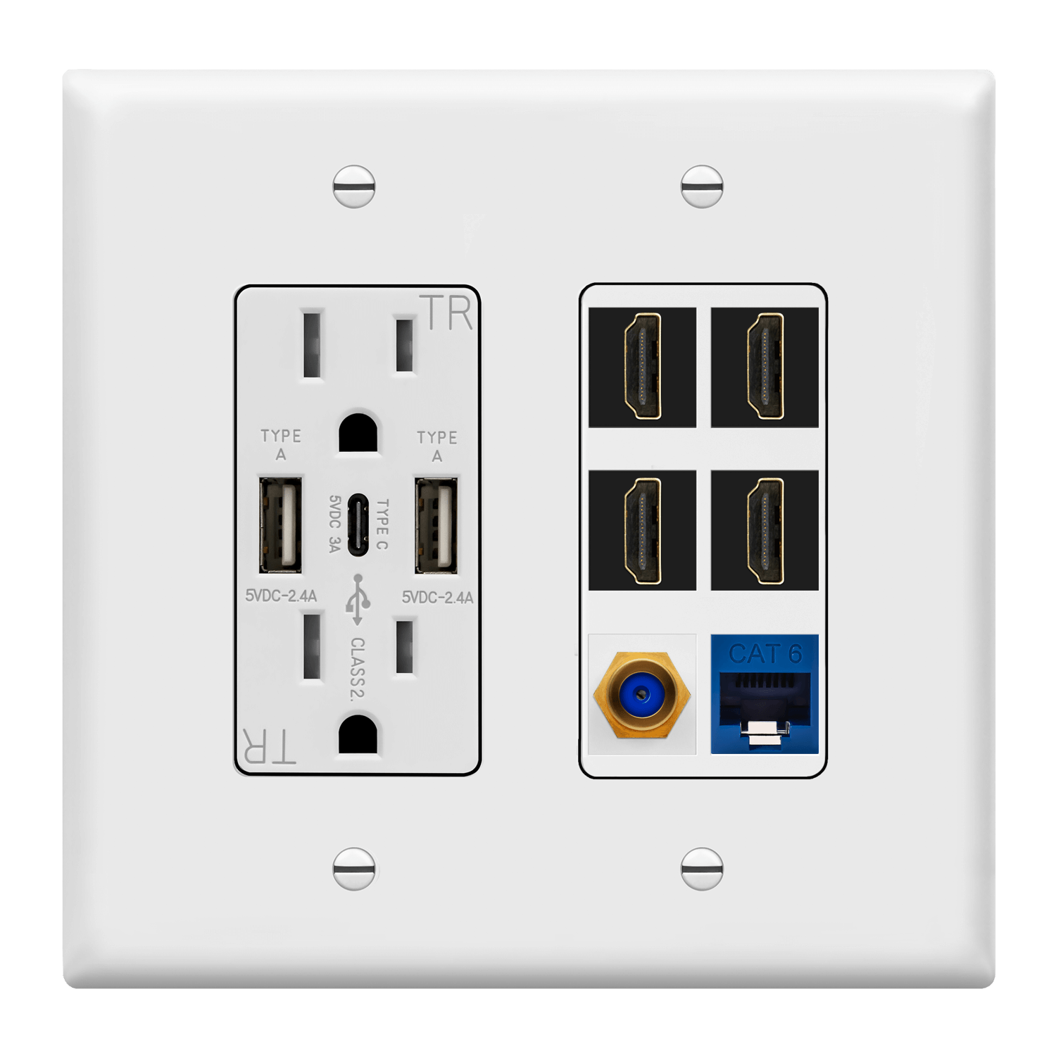 Double Gang Datacomm Bundle with 5.8A USB Combo Wall Outlet
