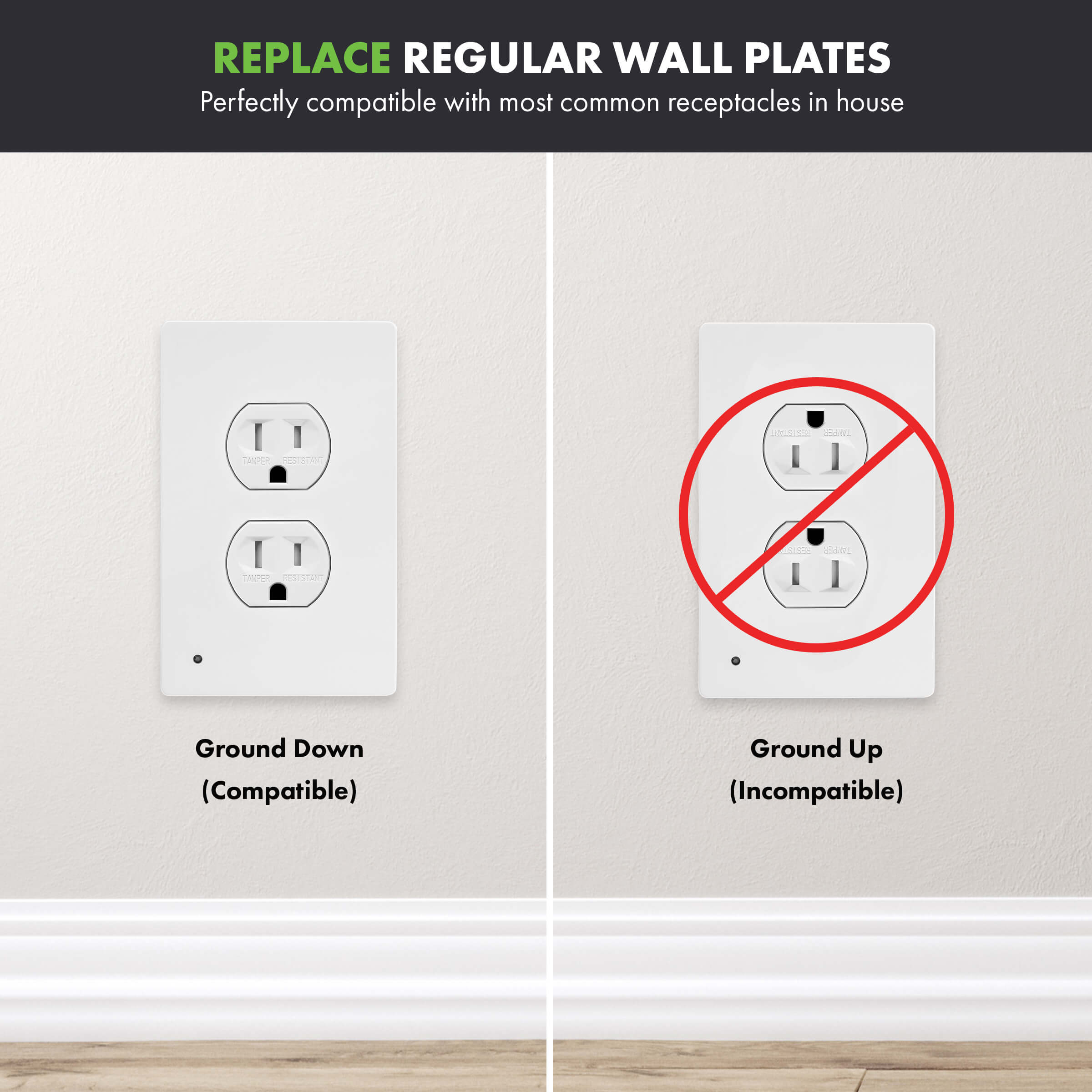 TOPGREENER Guide Light Wall Plate, Screwless Duplex Cover with LED Night Light