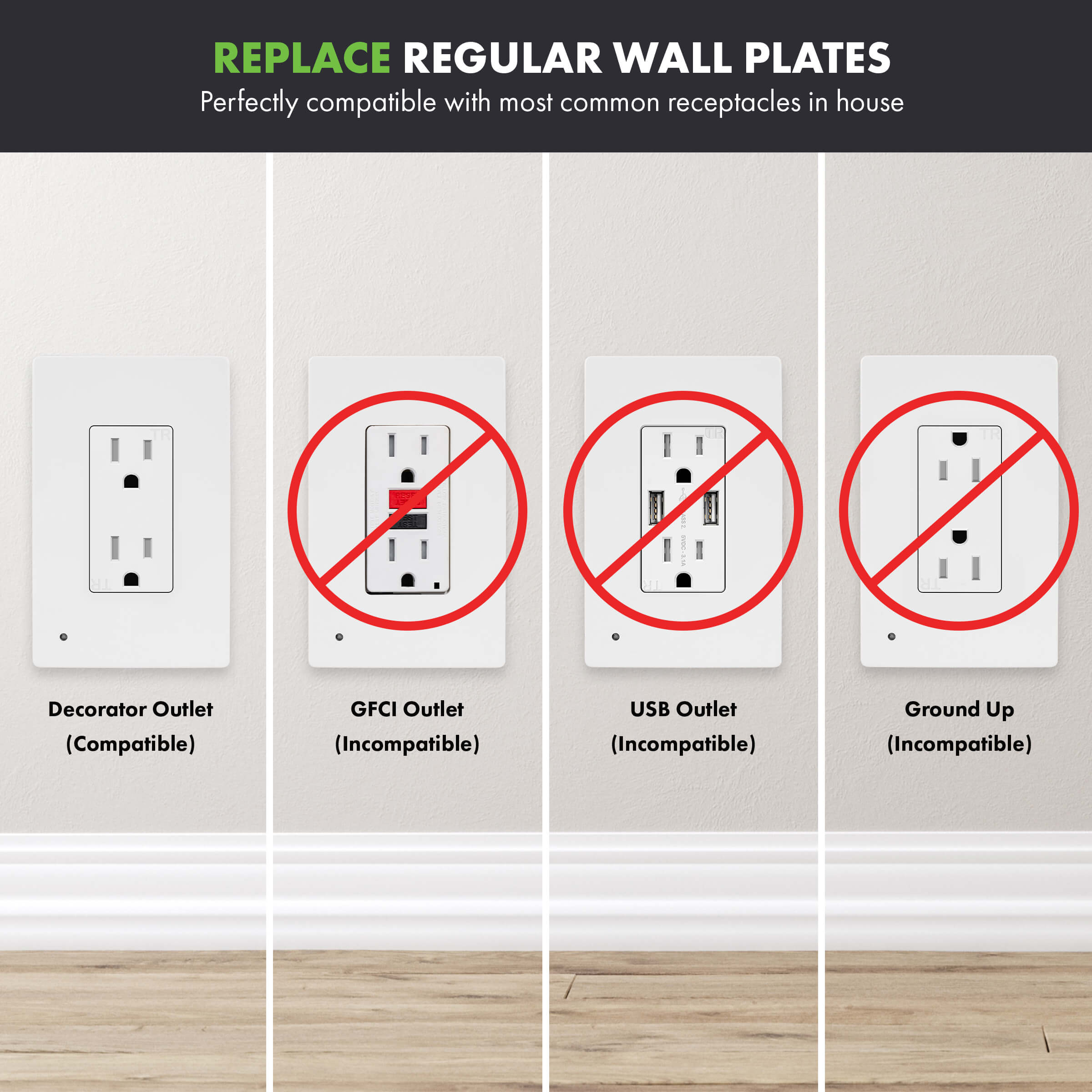 TOPGREENER Guide Light Wall Plate, Screwless Decorator Outlet Cover with LED Night Light