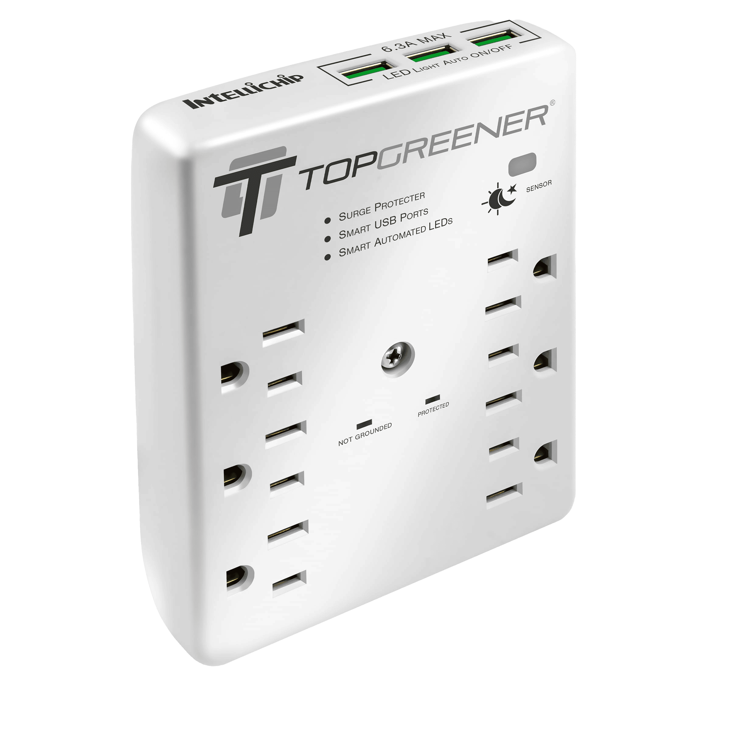 6 Outlet, Triple USB-A Port, Wall Mounted Surge Protector