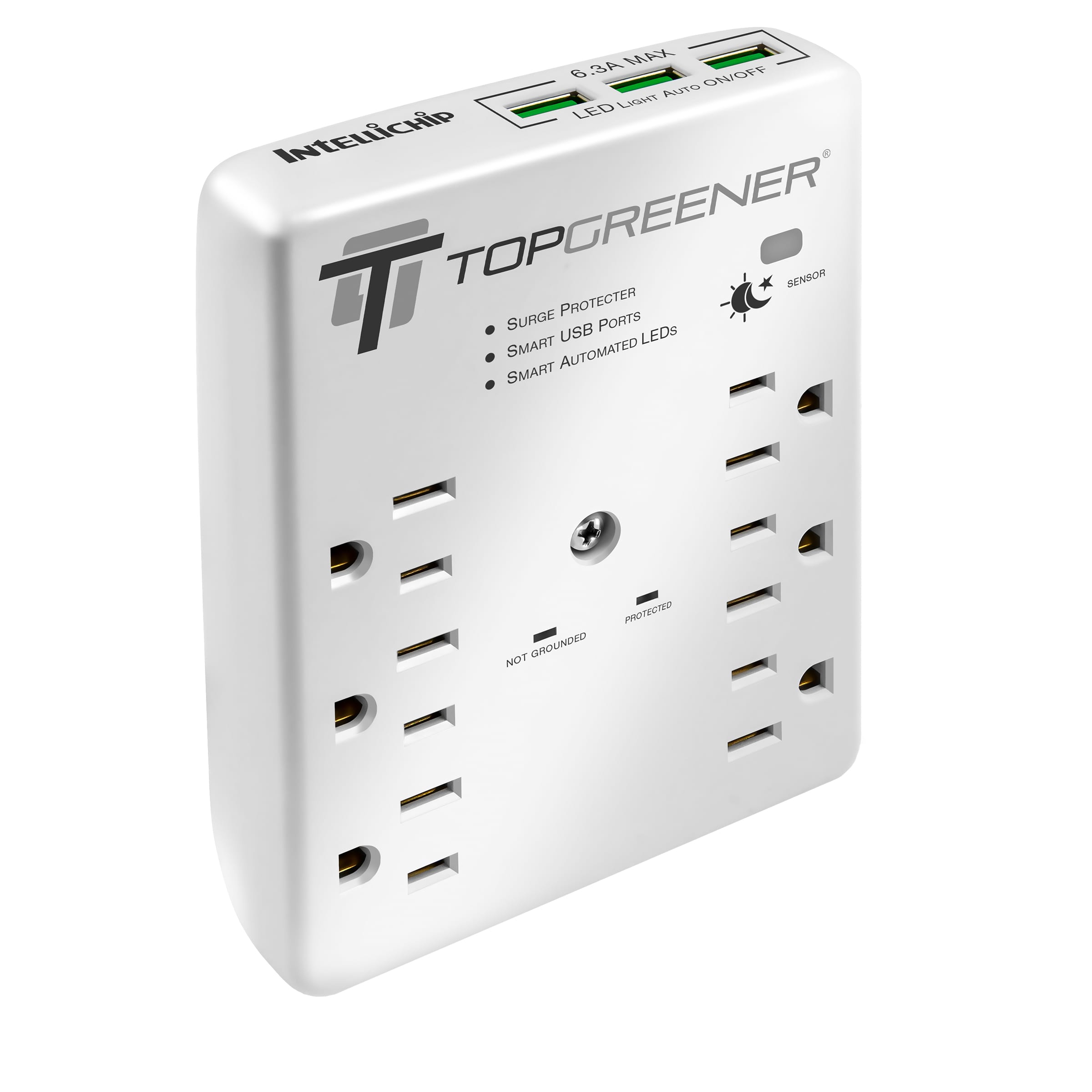 6 Outlet, Triple USB-A Port, Wall Mounted Surge Protector