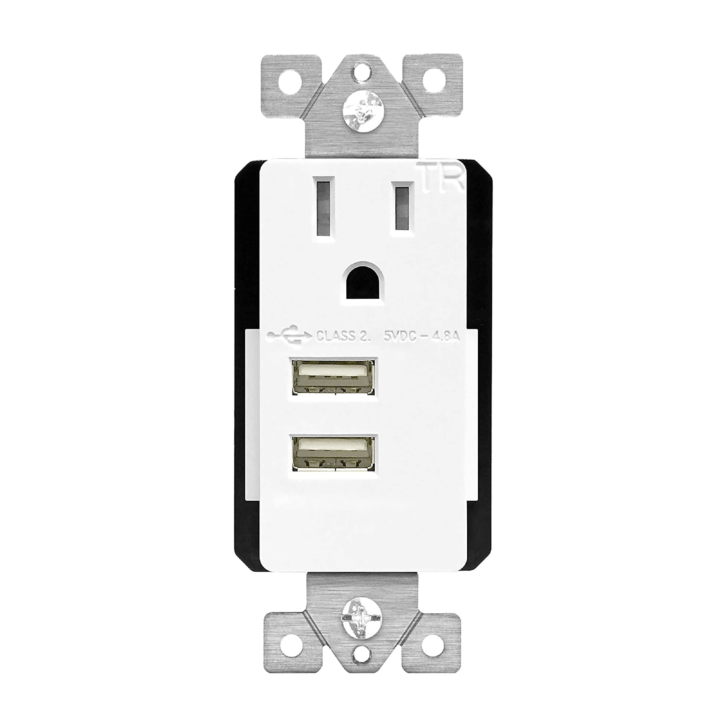 4.8A Dual USB-A Charging Outlet with Interchangeable Module, 15A/125V