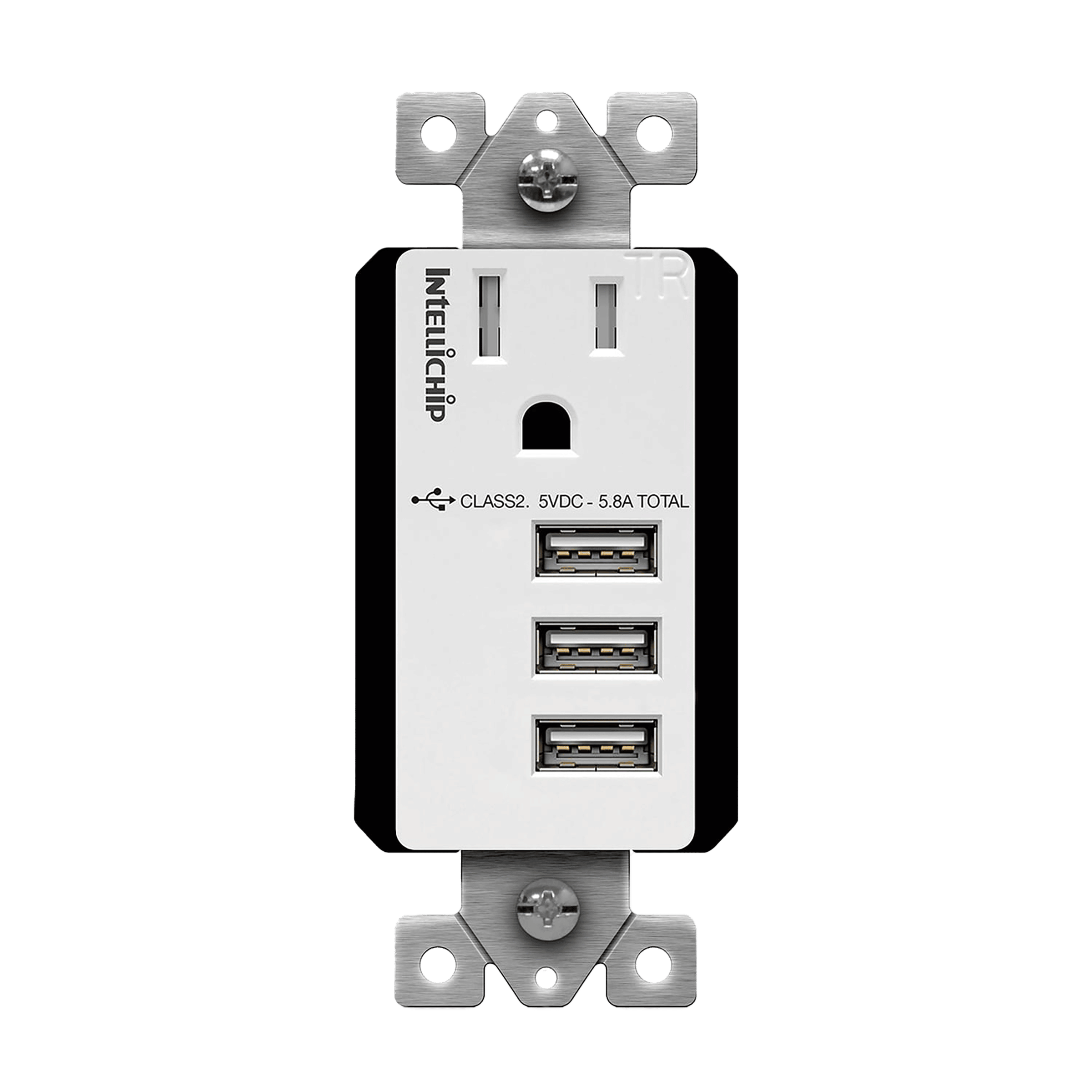 5.8A Triple USB-A Charging Outlet with Interchangeable Module, 15A/125V