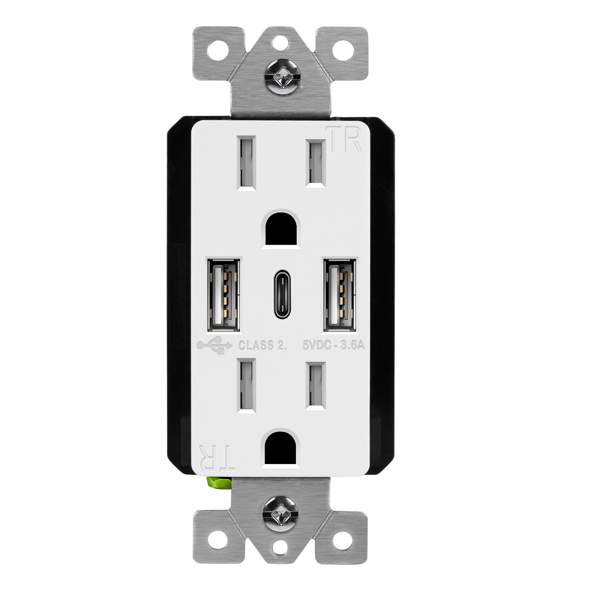 3.6A Triple Port USB-A/C Combo Wall Outlet with 2 USB-A ports