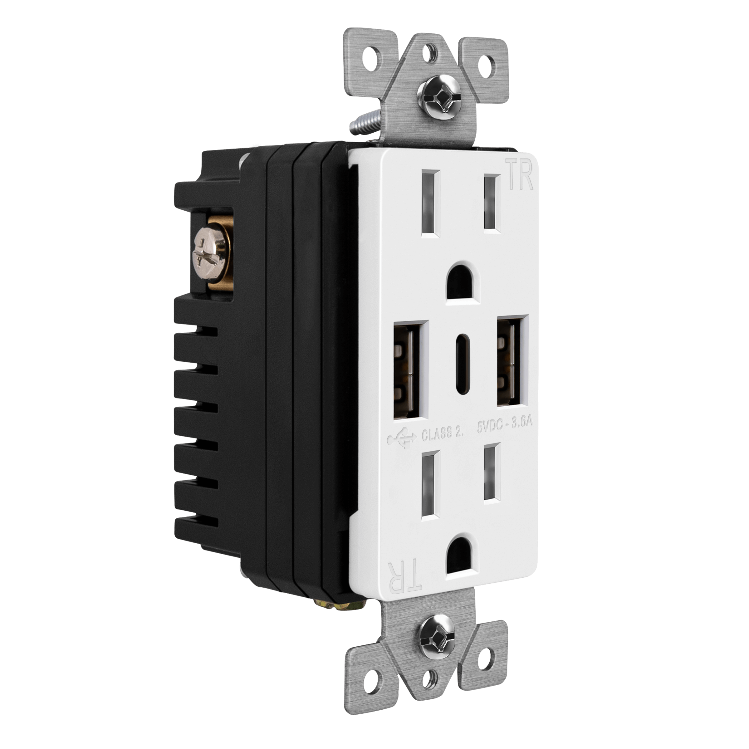3.6A Triple Port USB-A/C Combo Wall Outlet with 2 USB-A ports