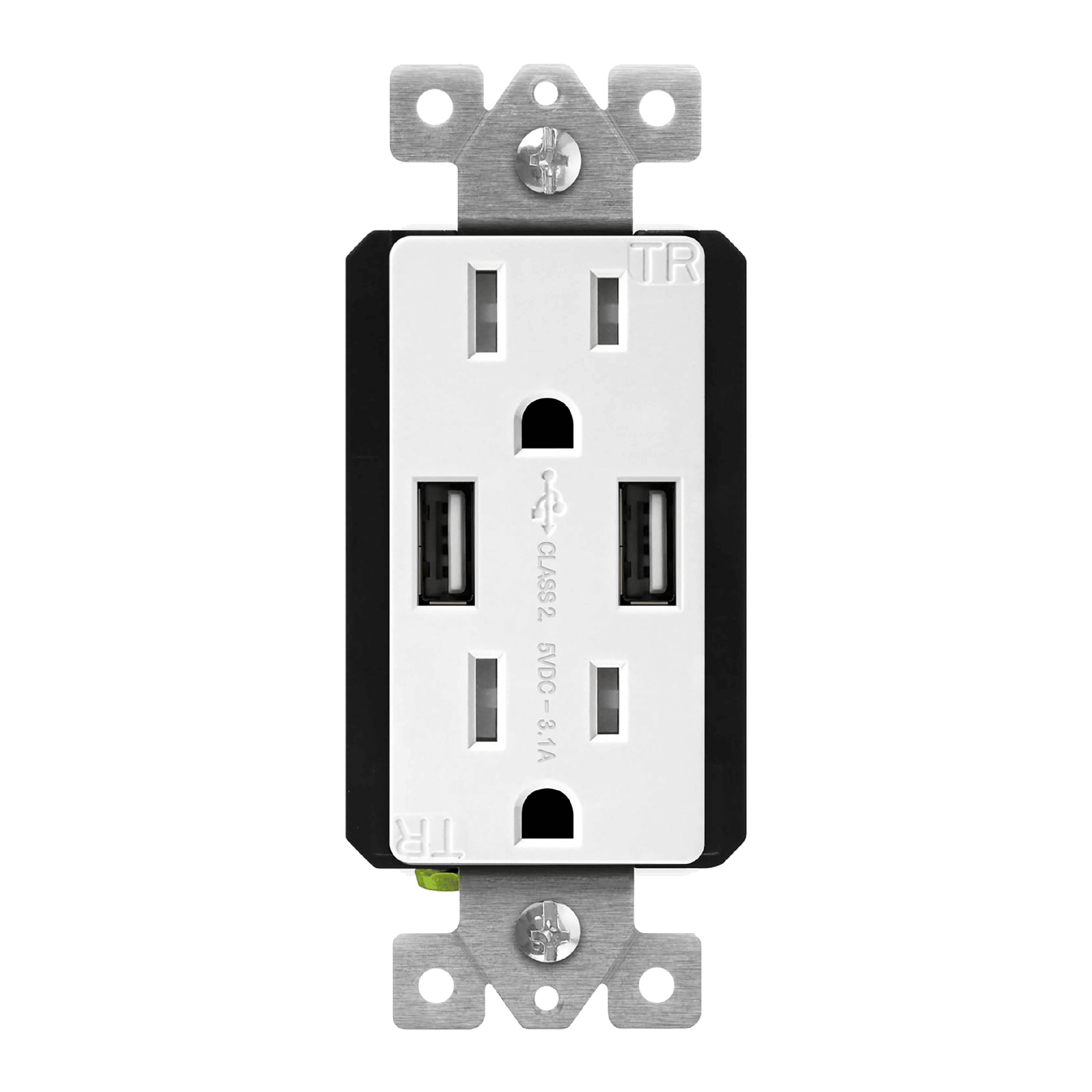 3.1A Dual USB-A Charging Outlet, 15A/125V Tamper-Resistant