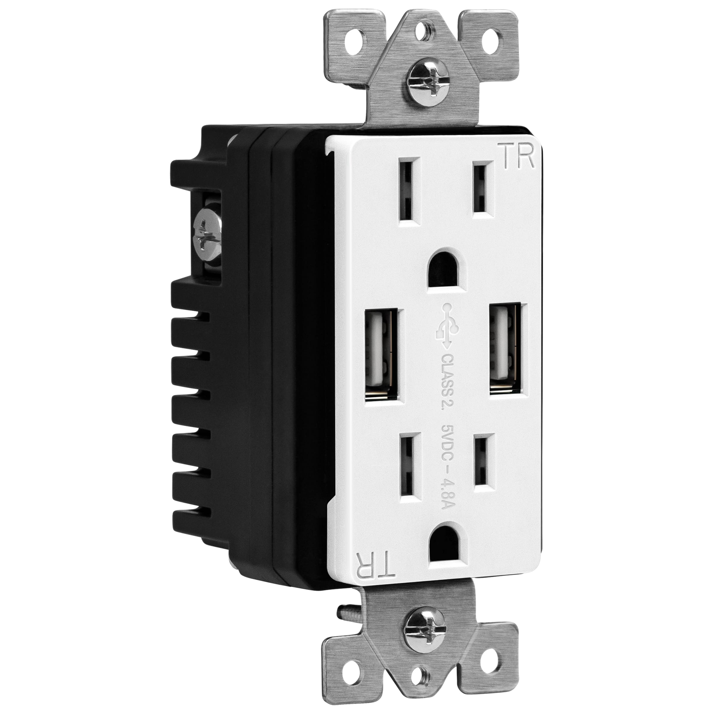 Gray TOPGREENER 4.8A USB Charger Outlet Receptacle TU21548A 15A Tamper-Resistant Duplex Receptacle 