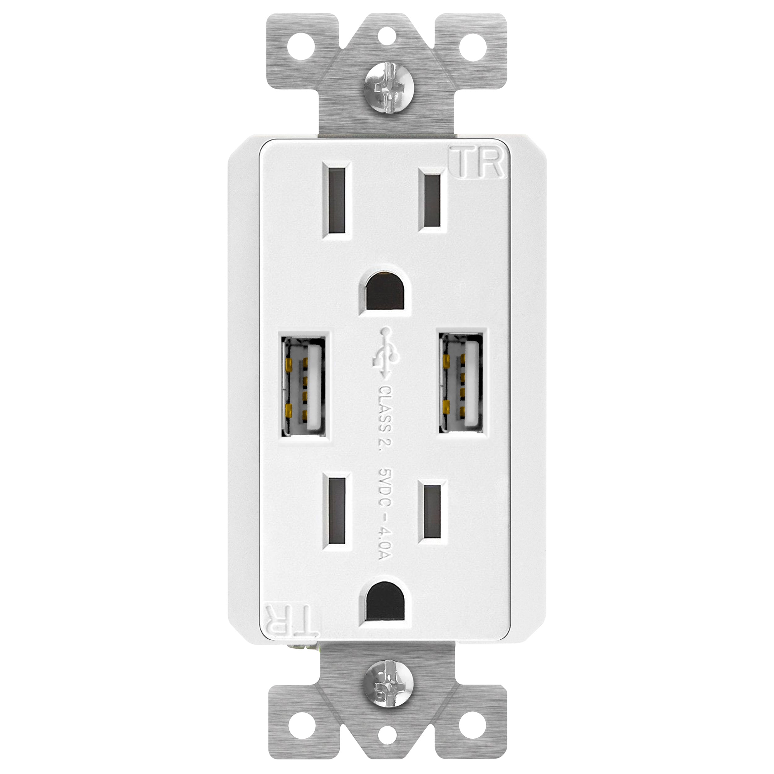 White TOPGREENER TU2154A High Speed USB Charger Receptacle 