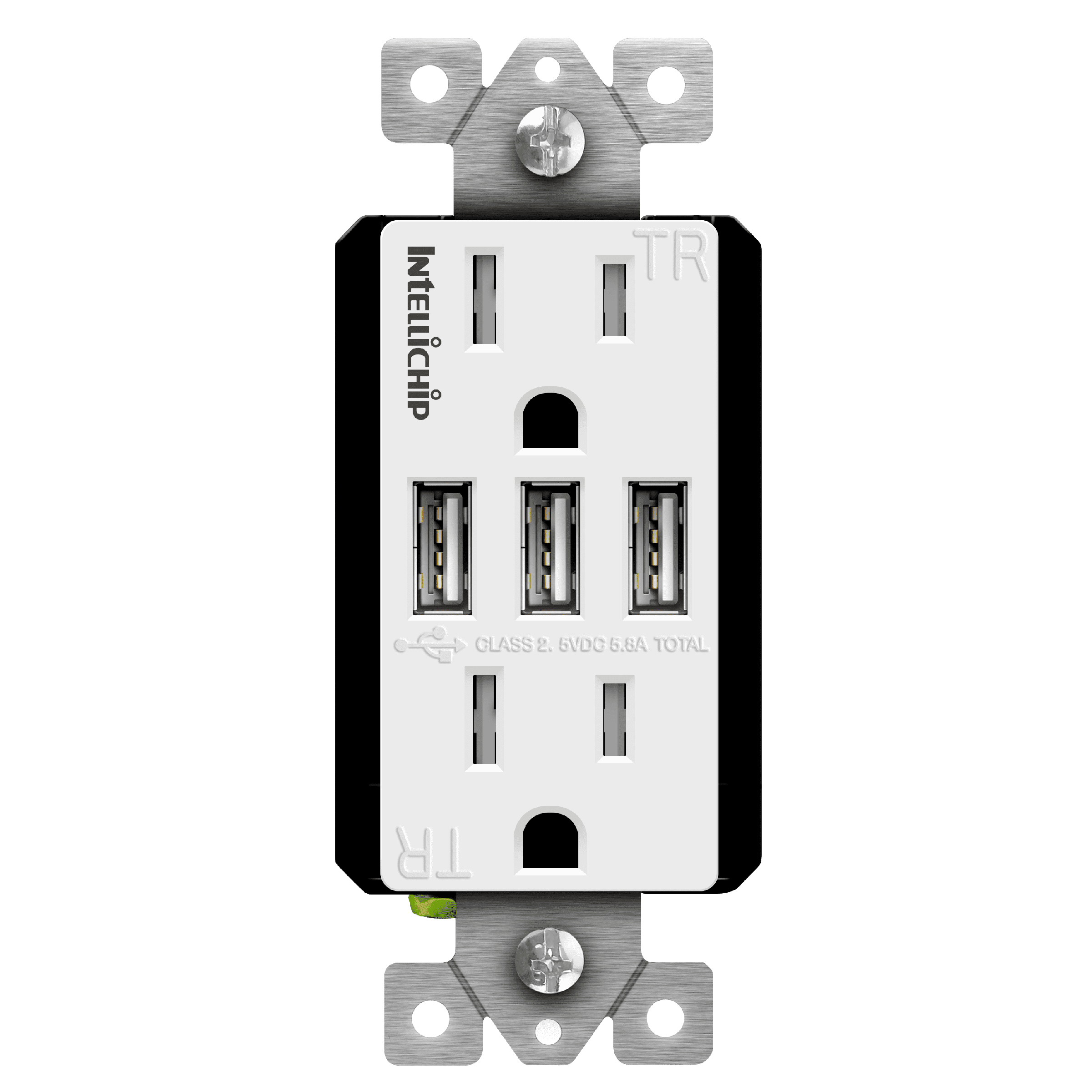 5.8A Triple USB-A Charging Outlet, 15A/125V Tamper-Resistant