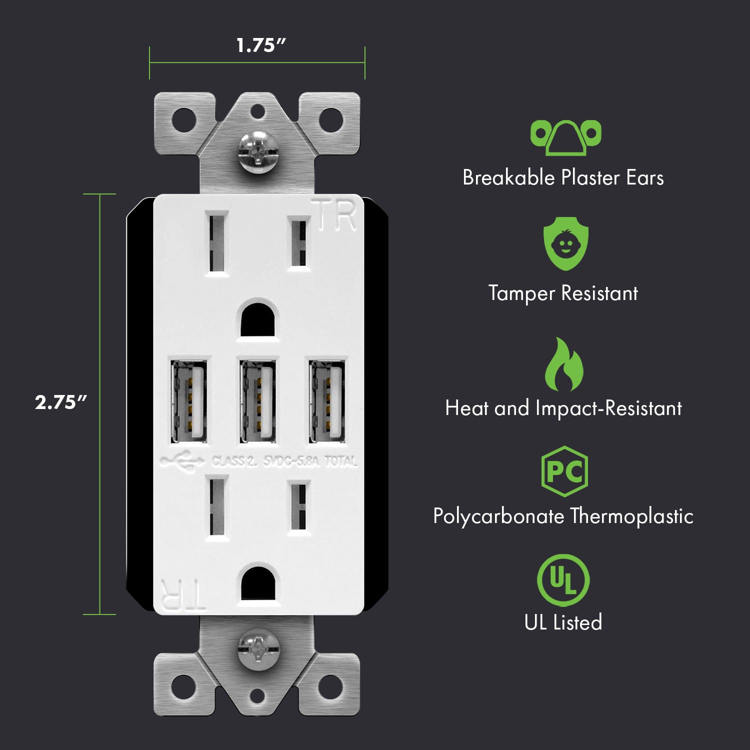 usb wall outlet charger with 3 ports
