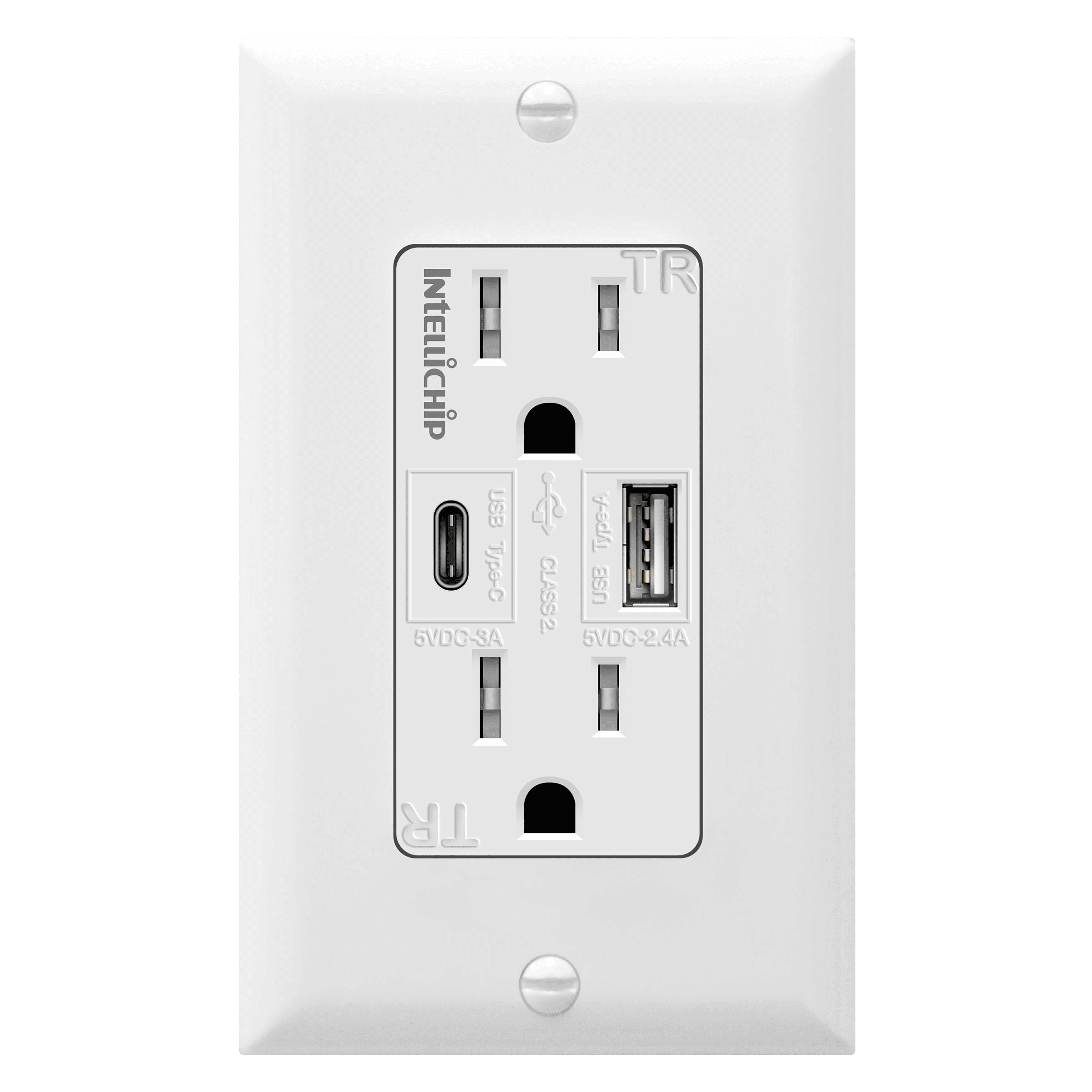 5.8A Dual USB Type-C and USB-A Charging Outlet, 15A/125V Tamper-Resistant