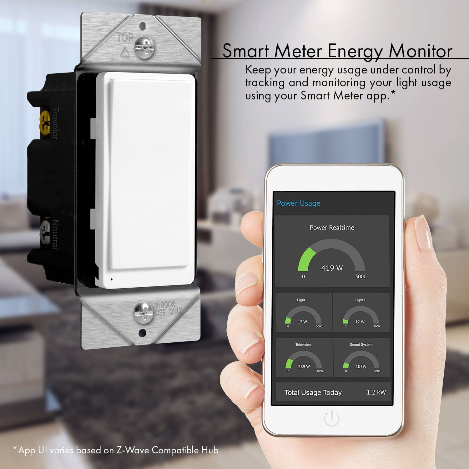 In-Wall Smart Z-Wave Light Switch with Energy Monitoring